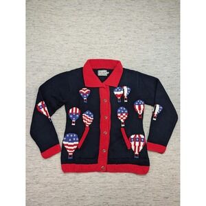 Cotton Salsa Cardigan‎ Sweater Patriotic Hot Air Balloon Knit USA Flag Size M
